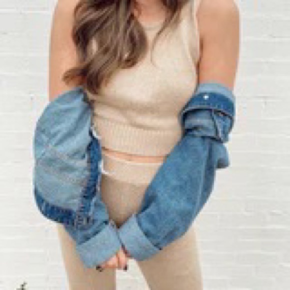 Tan knit sweater set leggings and tank - Picture 1 of 3